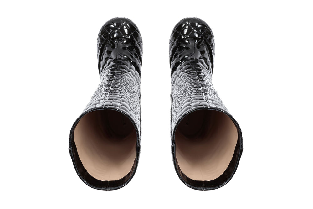 Croc-quilted Patent Eco-Leather Boots
