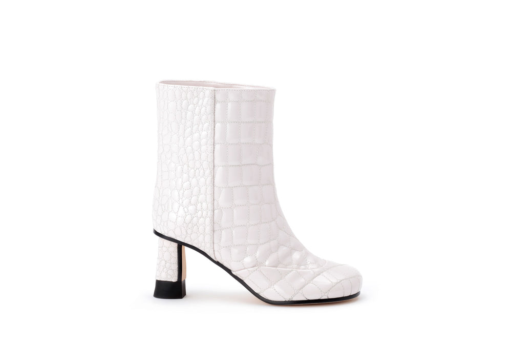 Croc-quilted Patent Eco-Leather Ankle Boots