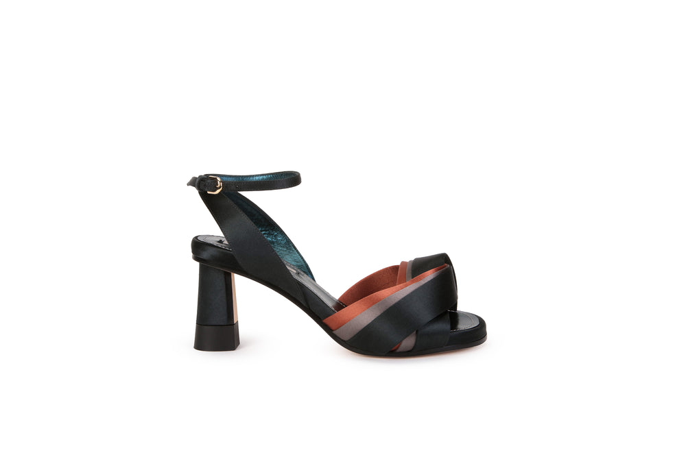 Multicolor knot satin sandal