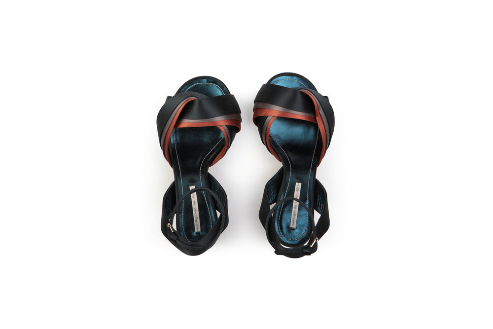 Multicolor knot satin sandal